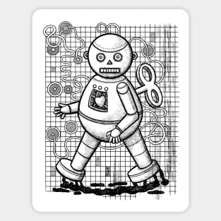 Clockwork Robot with Human Heart (Black outline) Magnet